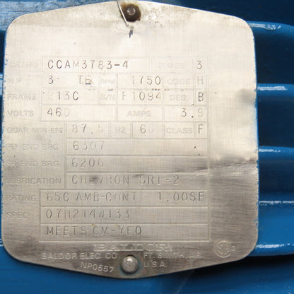 Baldor CCAM3783-4 3Hp 1750RPM 460V 3Ph AC Brake Motor 213C Frame