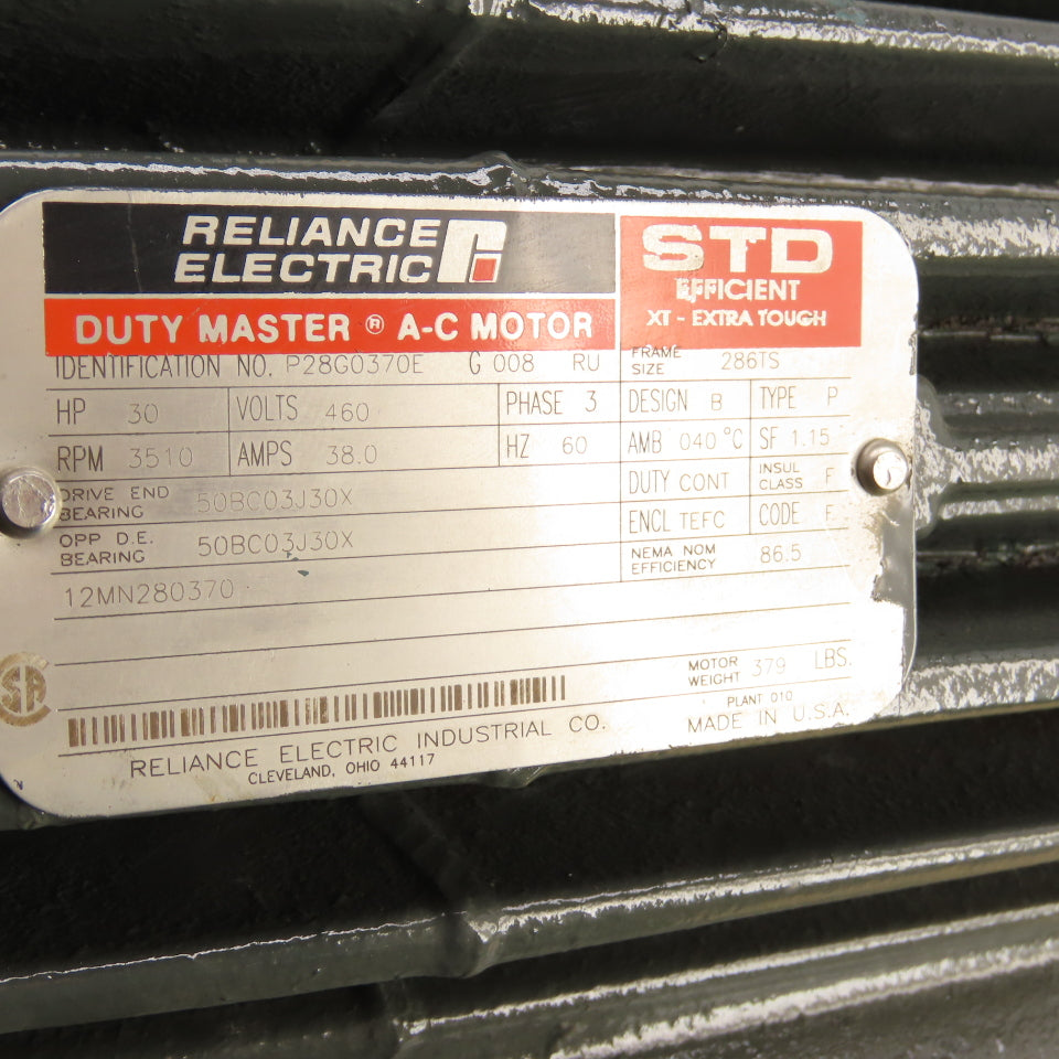Reliance P28G0370E 30HP Electric Motor 3510RPM 460V 3Ph 286TS Frame Refurb