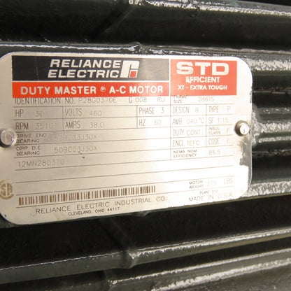 Reliance P28G0370E 30HP Electric Motor 3510RPM 460V 3Ph 286TS Frame Refurb