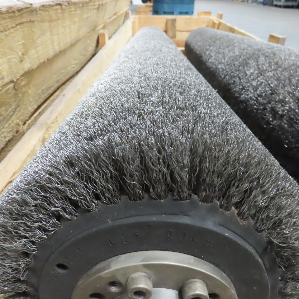 9" OD x 60" Long Abrasive Wire Brush Roller 50mm Shaft 92" OAL Lot Of 2