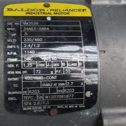 Dayton 4Z720 87:1 Ratio 13RPM Output .5Hp 230/460V 3Ph Gear Motor