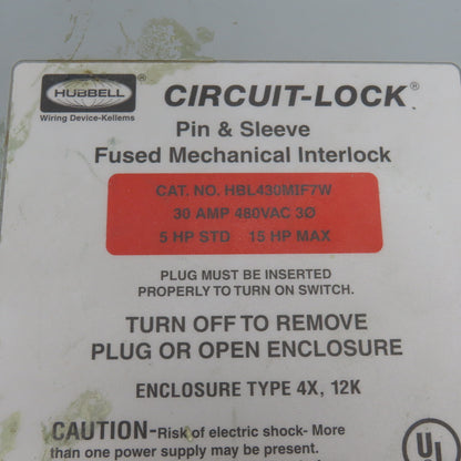 Hubbell HBL430MIF7W 30A 480V 15Hp Max Fused Mechanical Interlock