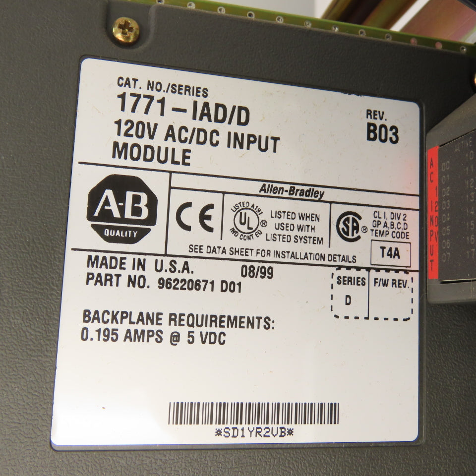 Allen-Bradley 1771-A2B 1785-L30B Processor System 8-Slot Chassis W/6 Modules