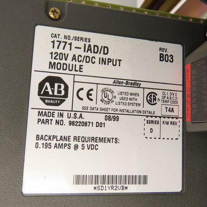 Allen-Bradley 1771-A2B 1785-L30B Processor System 8-Slot Chassis W/6 Modules