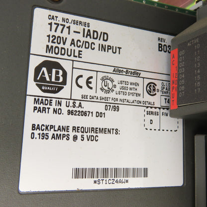 Allen-Bradley 1771-A2B 1785-L30B Processor System 8-Slot Chassis W/6 Modules
