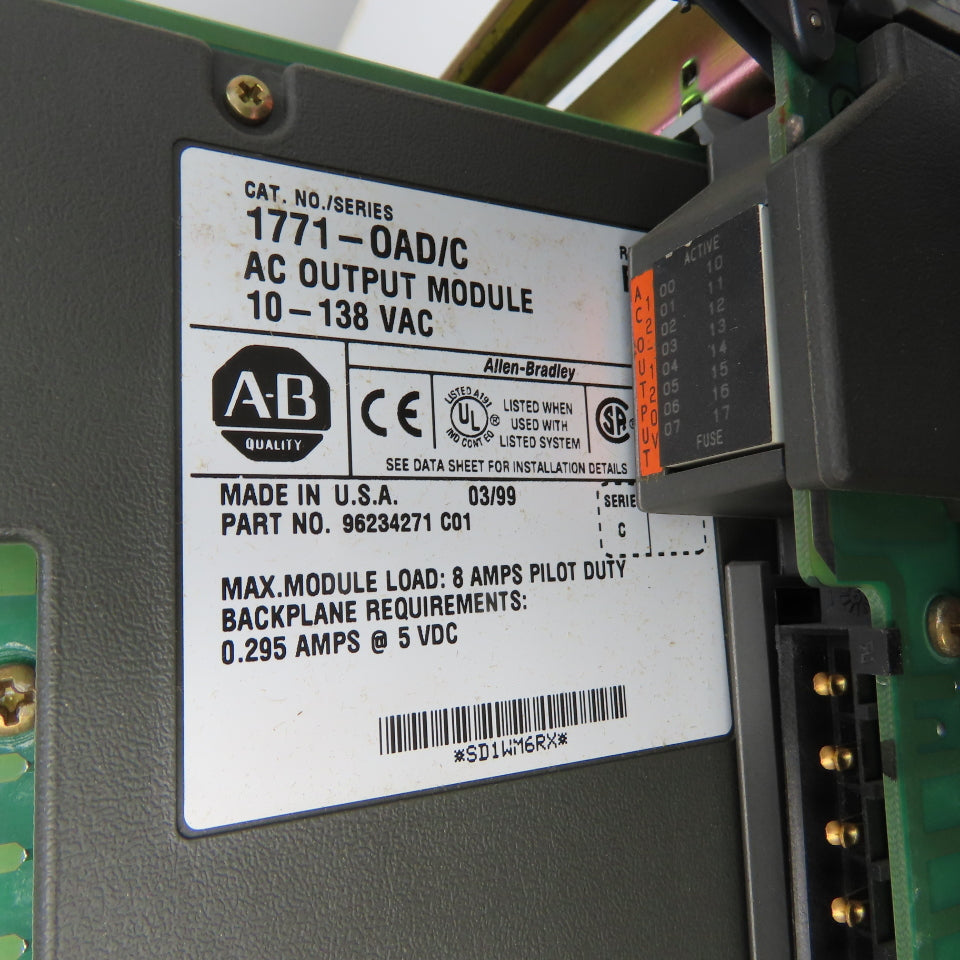 Allen-Bradley 1771-A2B PLC I/O System W/ 1771-ASB 1771-OFE1 1771-OW 1771-OAD