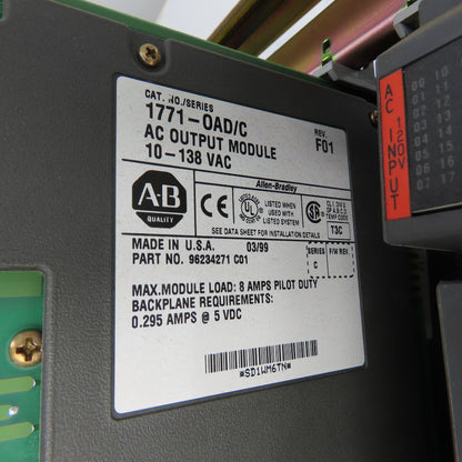 Allen-Bradley 1771-A2B PLC I/O System W/ 1771-ASB 1771-OFE1 1771-OW 1771-OAD
