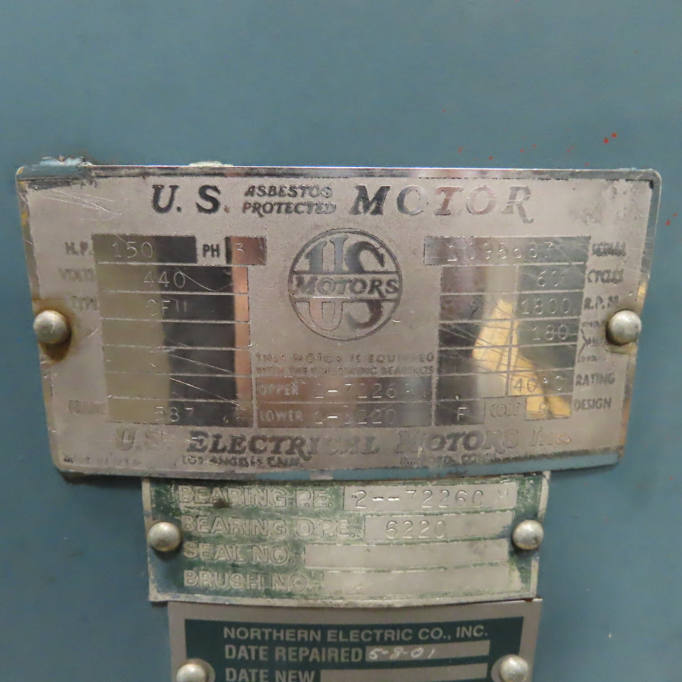 U.S. Motors CFU 150HP 3Ph Vertical Electric Motor 440V 1800RPM Frame 587