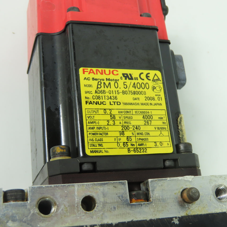 FANUC A06B-0115-B075#0008 0.2KW 3-Phase AC Servo Motor 200-240V W/ Wire Feeder