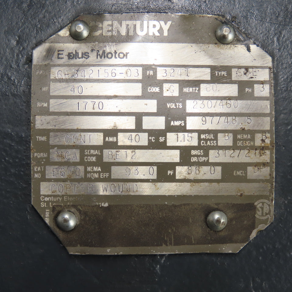 CENTURY 6-342156-03 40HP 1770RPM 3Ph Electric Motor 230/460V 324T Frame