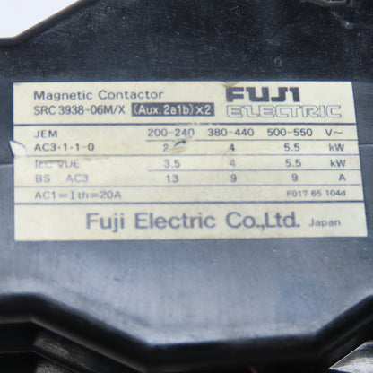 Fuji SRC3938-06M/X Magnetic Reversing Contactor 600V 5.5kW Max 110V Coil 7-11A