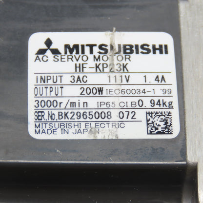 Mitsubishi HF-KP23K 3AC 111V 1.4V200W 3000RPM AC Servo Motor 14mm Shaft