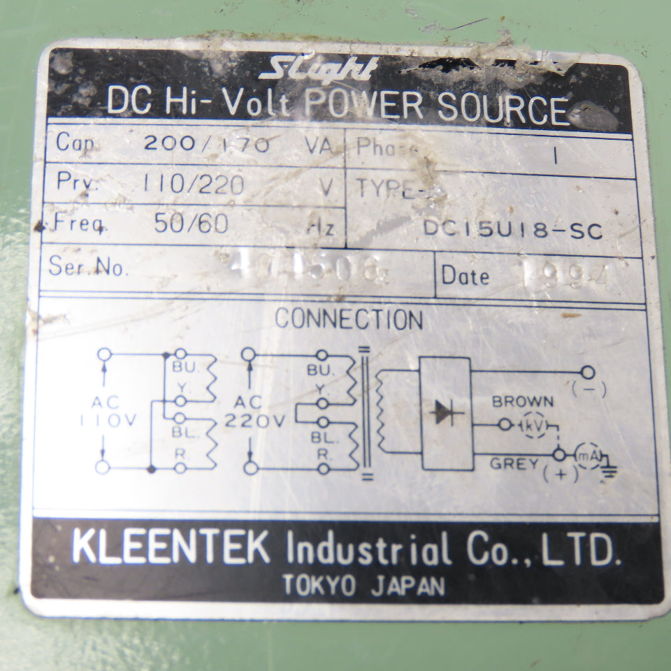 Slight DC15U18-SC DC Hi-Volt Power Source 1Ph Pri 110/220V Cap 200/170VA
