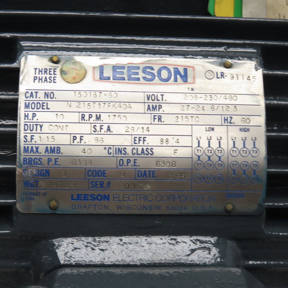 Leeson 150167-60 10HP 1750RPM 208-230/480V 3Ph AC Motor