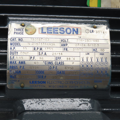 Leeson 150167-60 10HP 1750RPM 208-230/480V 3Ph AC Motor