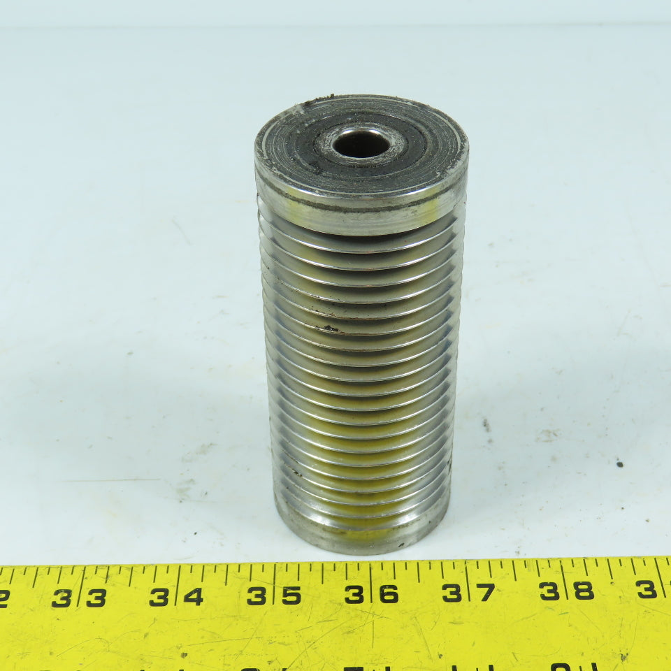 4.45" OAL x 2.0" OD Grooved Aluminum Idler Roller Bearing Mounted 1/2"