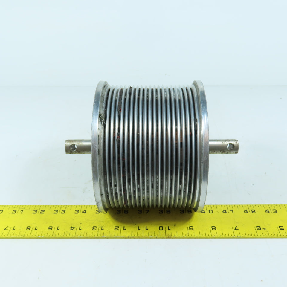 4.45" OAL x 6.0" OD Grooved Aluminum Idler Roller Bearing Mounted 3.5" BF