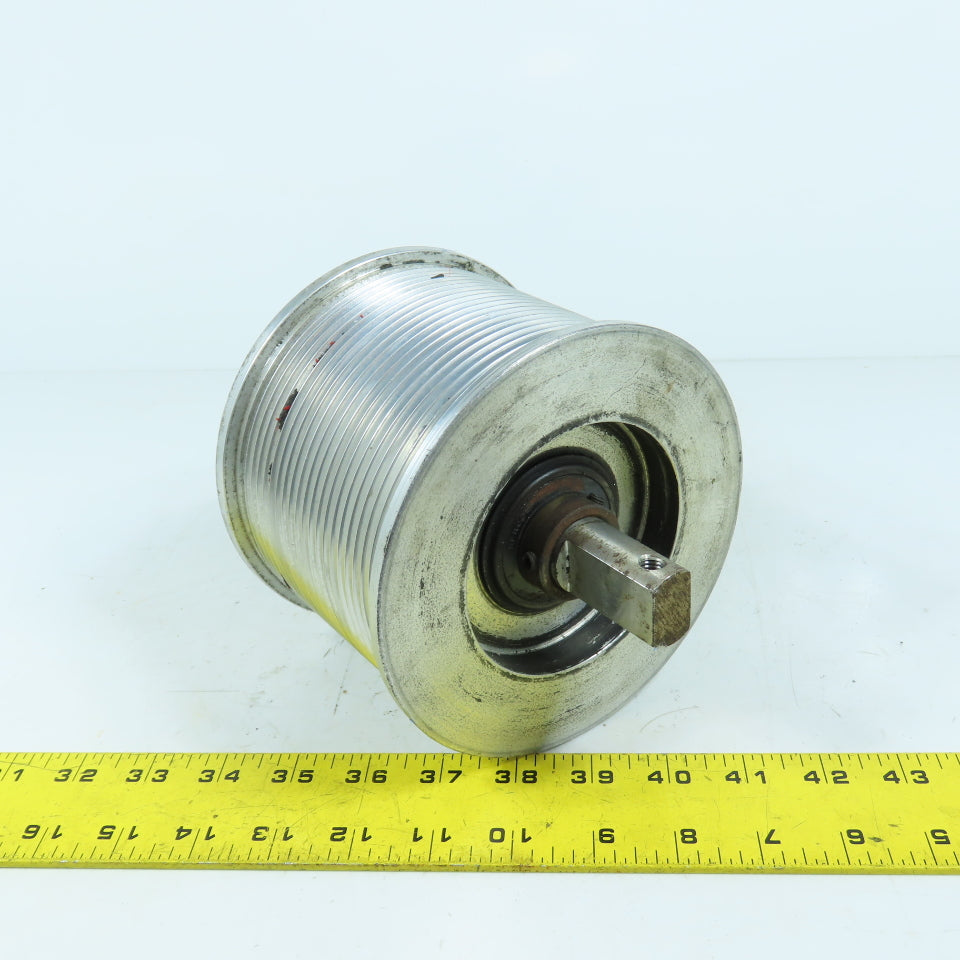 4.45" OAL x 6.0" OD Grooved Aluminum Idler Roller Bearing Mounted 3.5" BF