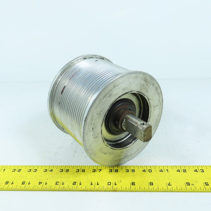 4.45" OAL x 6.0" OD Grooved Aluminum Idler Roller Bearing Mounted 3.5" BF