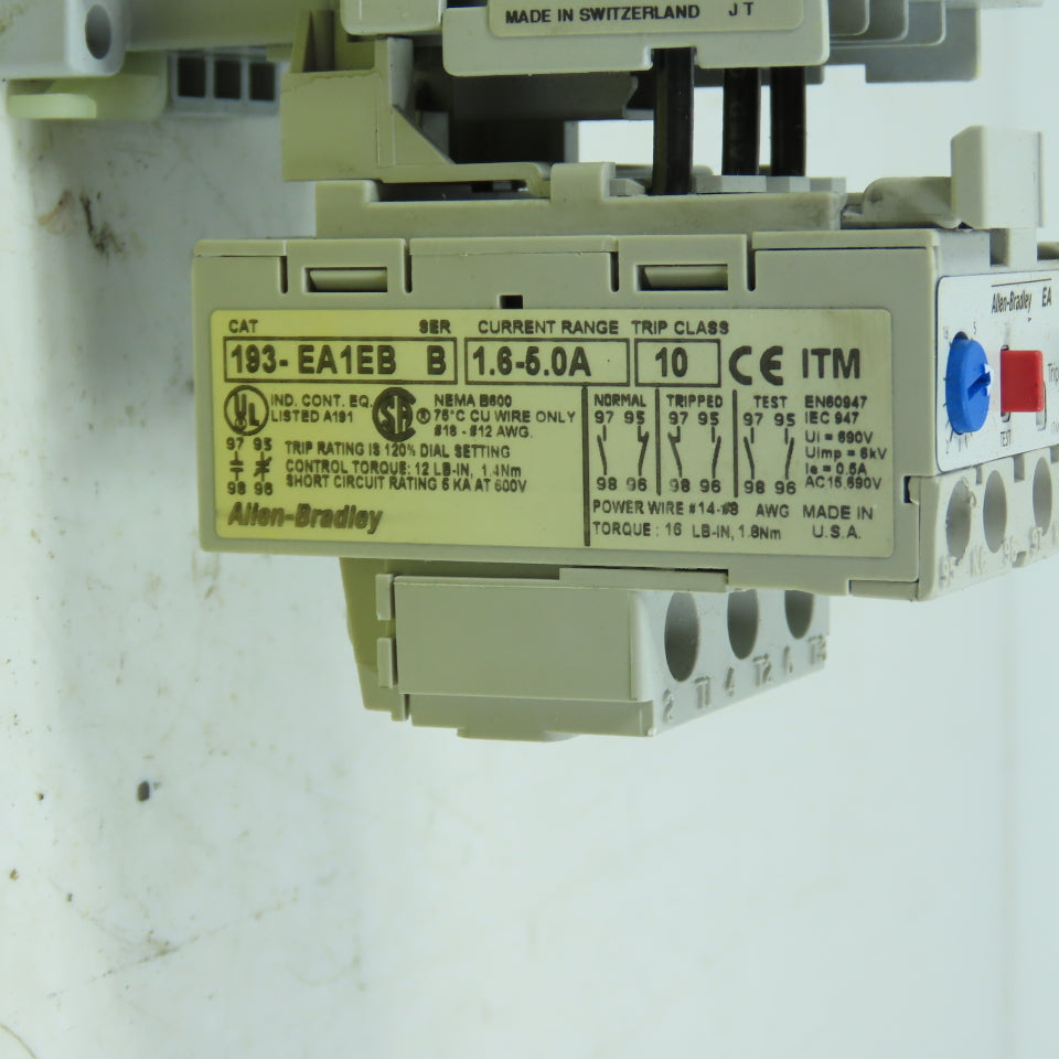 Allen-Bradley 100-C09*10 IEC Motor Starter 120V Coil W/ 1.6-5.0A Overload Relay