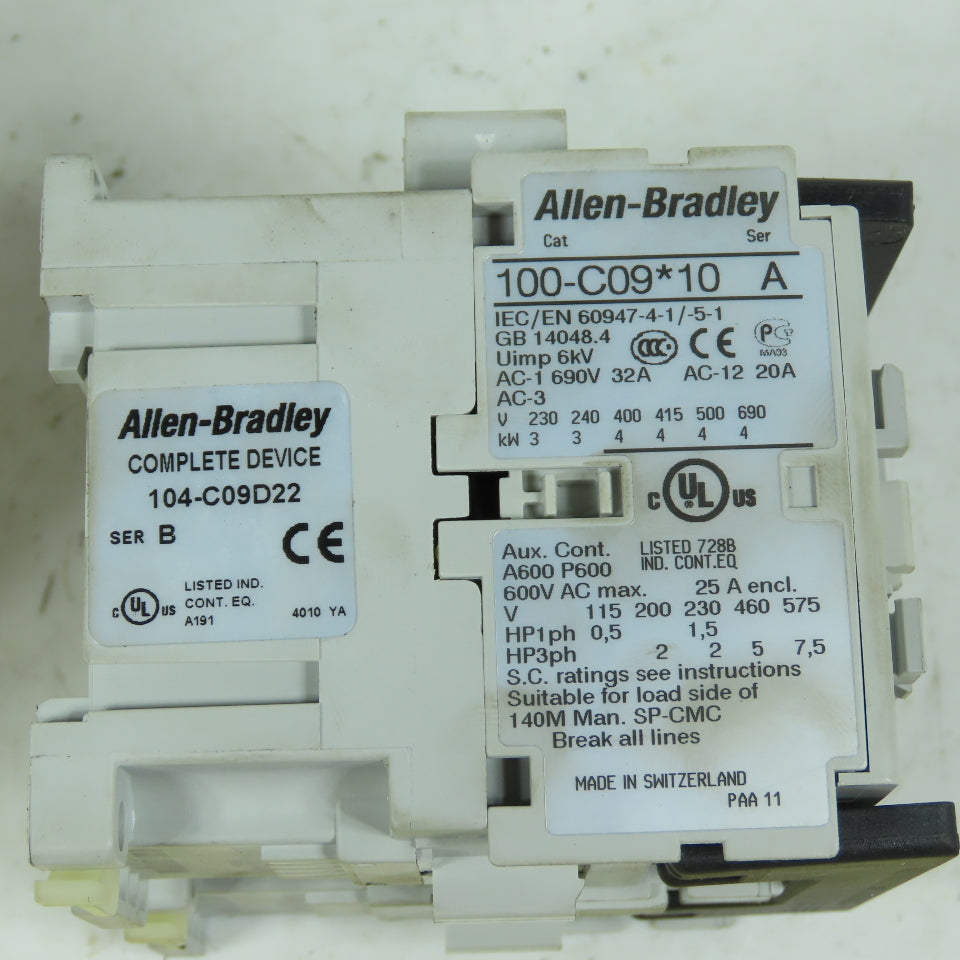 Allen-Bradley 104-C09D22 9A IEC Reversing Contactor 120V Coil 3-Pole Series B
