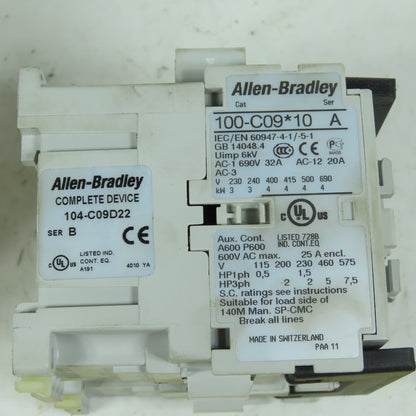 Allen-Bradley 104-C09D22 9A IEC Reversing Contactor 120V Coil 3-Pole Series B