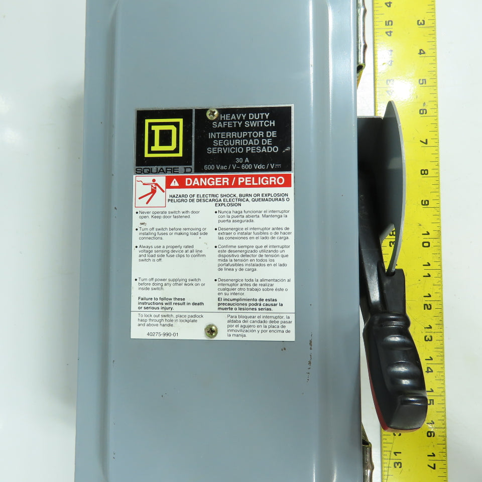 Square D HU361AWKEI 30A Non-Fusible Heavy Duty Safety Disconnect Switch 3Ph 600V