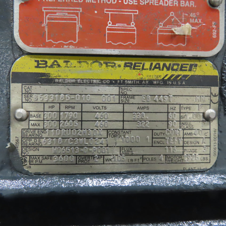 Baldor W06513-D-P001 300HP Super-E Electric Motor 460V 3Ph EB 449T W/ Blower