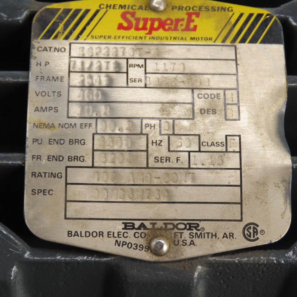 Baldor ECP2276T-4 7.5HP AC Motor 1170RPM 460V 3Ph 254T Frame TEFC