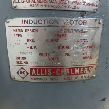 Allis-Chalmers HS0 100HP Vertical Induction Motor 220/440V 3Ph 1760RPM 504P