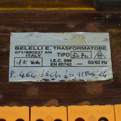 Belelli TIPO 5070 1kVA Control Transformer 460V Primary 115/24V Secondary