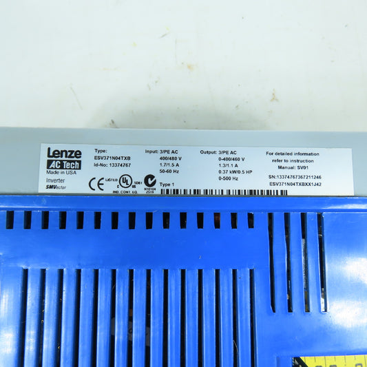 Lenze AC Tech ESV371N04TXB SMVector 0.5HP AC Inverter Drive 400/480V 3Ph 1.3A
