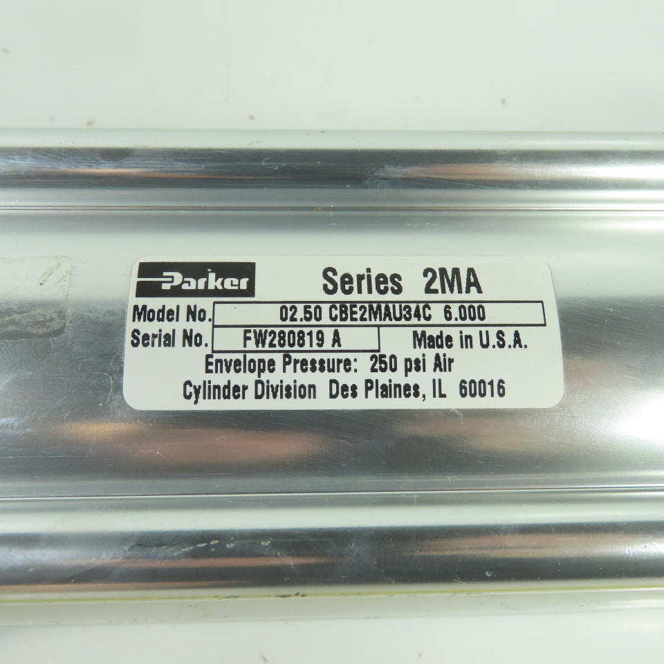 Parker 02.50 CBE2MAU34C 6.000 Pneumatic Air Cylinder 2.50" Bore 6" Stroke 250PSI