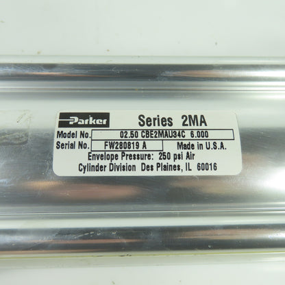 Parker 02.50 CBE2MAU34C 6.000 Pneumatic Air Cylinder 2.50" Bore 6" Stroke 250PSI