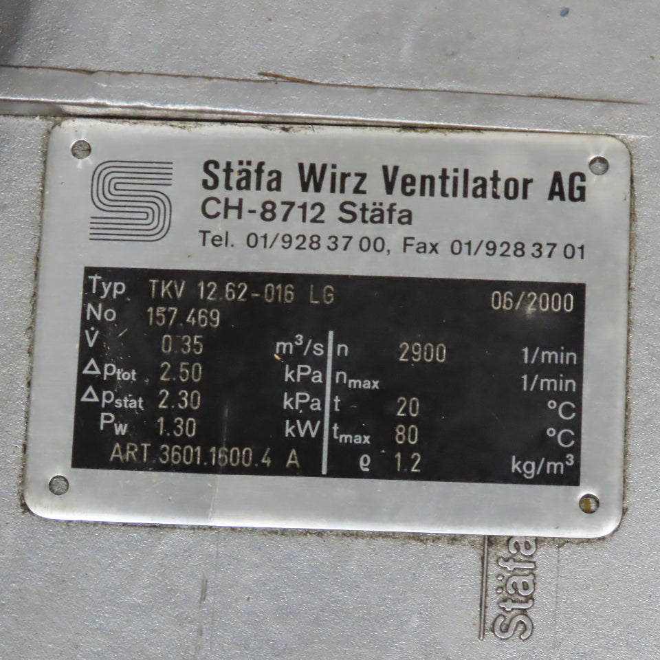 Stafa Wirz Ventilator TKV 1.62-016 2.2kW 220-480V 50/60Hz 3460RPM Blower