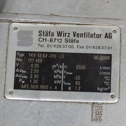 Stafa Wirz Ventilator TKV 1.62-016 2.2kW 220-480V 50/60Hz 3460RPM Blower