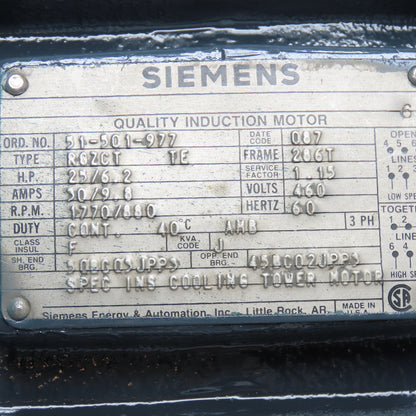 Siemens R6ZCT 25Hp 1770RPM 460V 3Ph AC Motor 286T