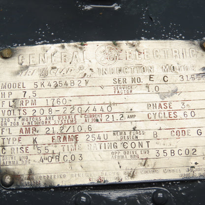 General Electric 5K4254B21 7.5Hp 1760RPm 208-220/440V 3Ph AC Motor 254U Frame
