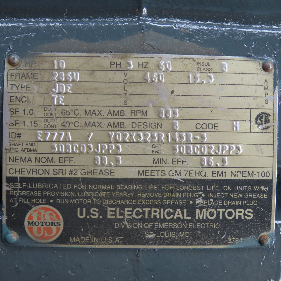 U.S. 702X323143R-3 E777A 10HP Electric Motor 460V 3Ph 883RPM 256U Frame TE