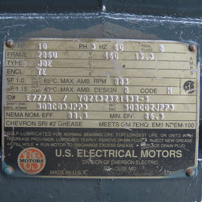 U.S. 702X323143R-3 E777A 10HP Electric Motor 460V 3Ph 883RPM 256U Frame TE