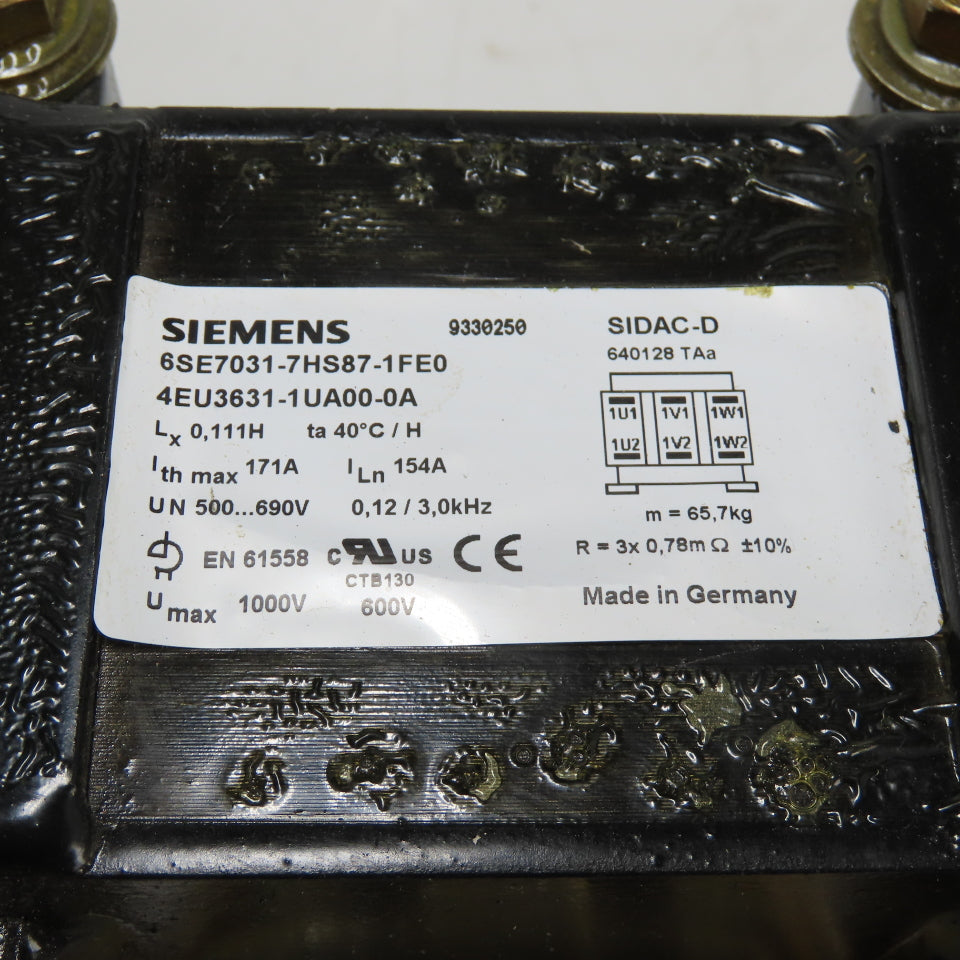 Siemens 6SE7031-7HS87-1FE0 4EU3631-1UA00-0A 3PH Line Reactor 154A 500-690V