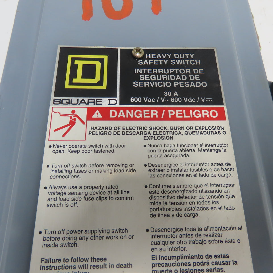 Square D H361AWKEI 30A Heavy Duty Safety Disconnect Switch 3P 600V