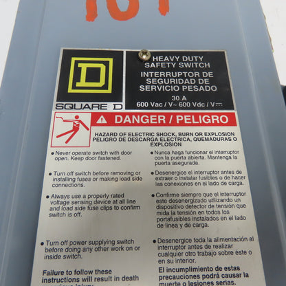 Square D H361AWKEI 30A Heavy Duty Safety Disconnect Switch 3P 600V