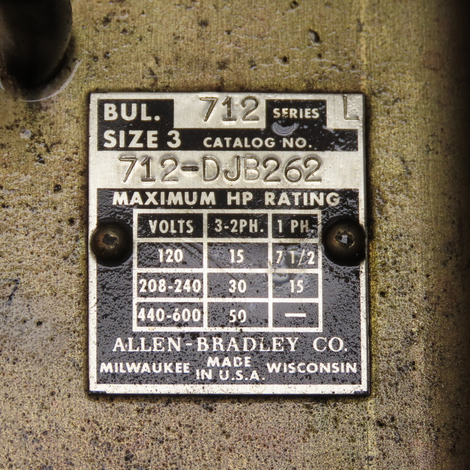 Allen-Bradley 712-DJB262 Size 3 Fused Combination Motor Starter 50HP Max