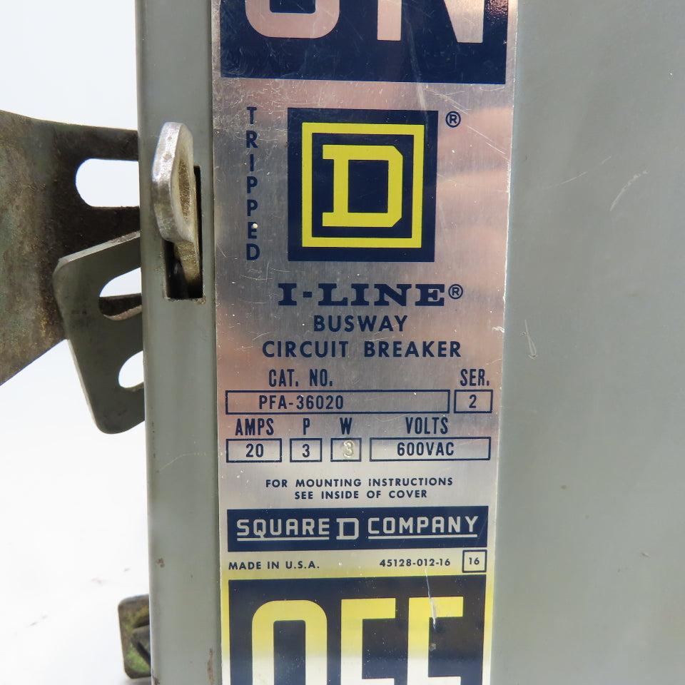 Square D PFA-36020 I-Line Busway Circuit Breaker 20A 3P 600V