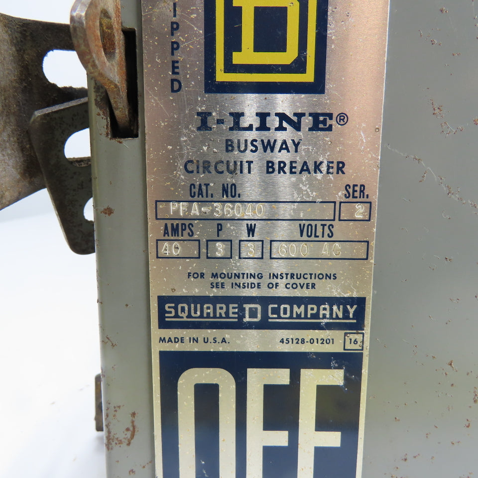 Square D PFA-36040 I-Line Busway Circuit Breaker 40A 3P 600VAC 3W
