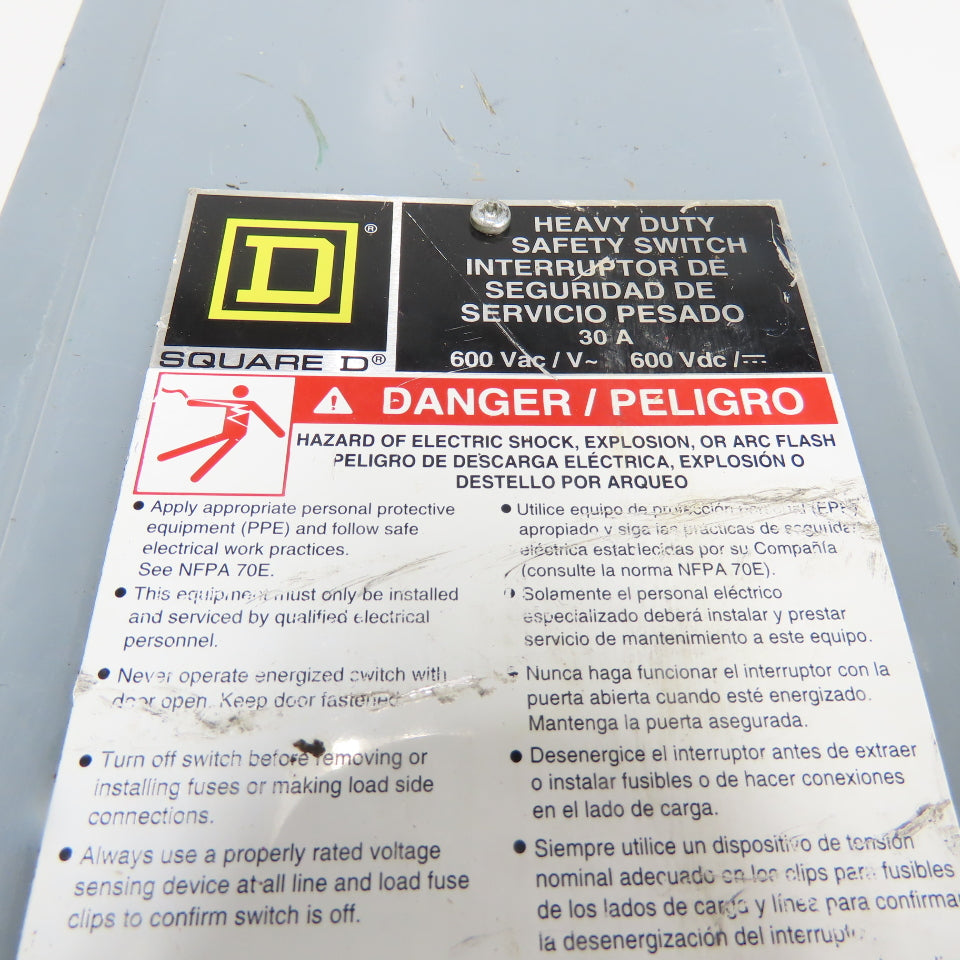 Square D HU361AWK 30A Heavy Duty Safety Disconnect Switch 3P 600V