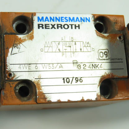 Mannesmann Rexroth 4WE 6 W53/A Dual Solenoid Hydraulic Valve 24VDC (Broken Plug)
