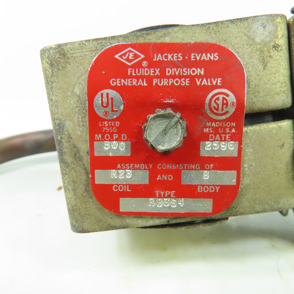 Jackes-Evans Fluidex Division RB3S4 Refrigerant Solenoid Valve 120V 300 MOPD