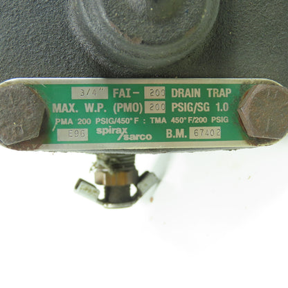 Spirax Sarco FAI-200 3/4" Drain Trap Steam 200 PSIG/450°F B.M. 67402